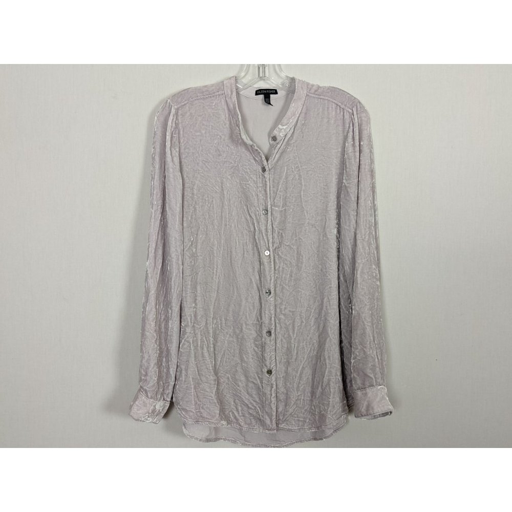 Eileen Fisher light purple‎ velvet long sleeve button up high low blouse sz S/P